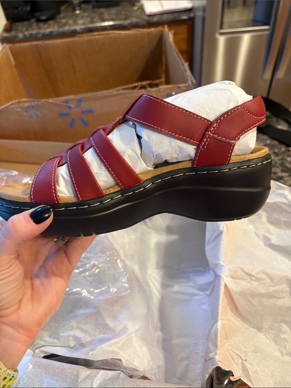Clarks Merliah 2 Ruby Red Leather Women's Sandal - Picture 6 of 8